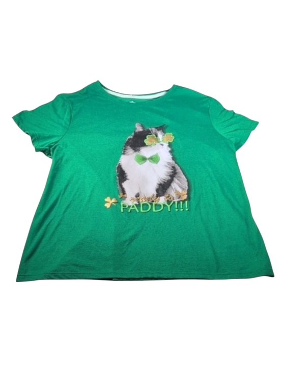 Way To Celebrate Tops - St. Patrick's Day Green T-Shirt with Cat Graphic Size XL